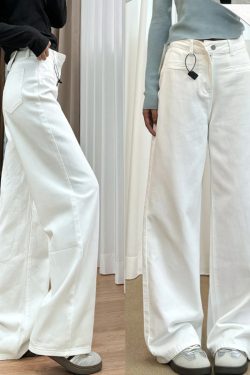 White Wide-Leg Pants for Women - Summer 2025 Thin Straight-Leg Jeans, Plus Size for Curvy Figures, Flattering Fit for Petites