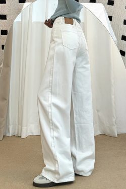 White Wide-Leg Pants for Women - Summer 2025 Thin Straight-Leg Jeans, Plus Size for Curvy Figures, Flattering Fit for Petites