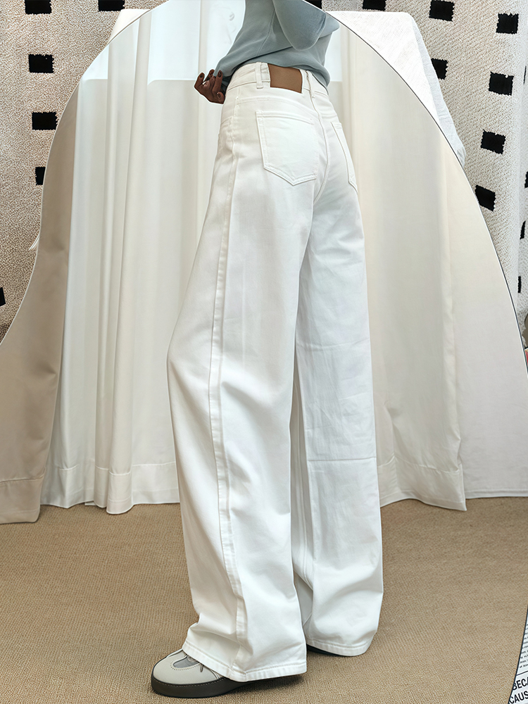 White Wide-Leg Pants for Women - Summer 2025 Thin Straight-Leg Jeans, Plus Size for Curvy Figures, Flattering Fit for Petites White Wide-Leg Pants for Women - Summer 2025 Thin Straight-Leg Jeans, Plus Size for Curvy Figures, Flattering Fit for Petites