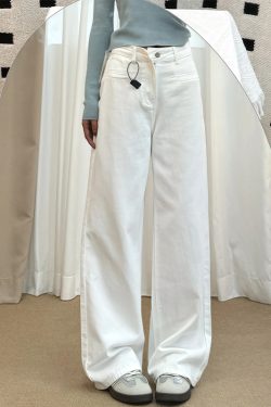 White Wide-Leg Pants for Women - Summer 2025 Thin Straight-Leg Jeans, Plus Size for Curvy Figures, Flattering Fit for Petites