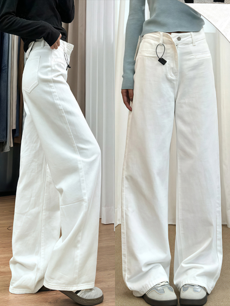 White Wide-Leg Pants for Women - Summer 2025 Thin Straight-Leg Jeans, Plus Size for Curvy Figures, Flattering Fit for Petites White Wide-Leg Pants for Women - Summer 2025 Thin Straight-Leg Jeans, Plus Size for Curvy Figures, Flattering Fit for Petites