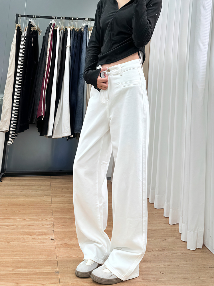 White Wide-Leg Pants for Women - Summer 2025 Thin Straight-Leg Jeans, Plus Size for Curvy Figures, Flattering Fit for Petites White Wide-Leg Pants for Women - Summer 2025 Thin Straight-Leg Jeans, Plus Size for Curvy Figures, Flattering Fit for Petites