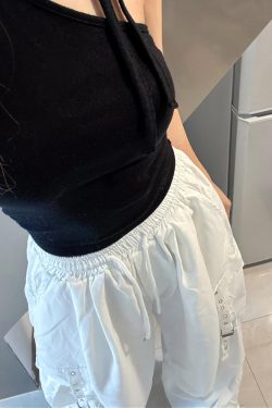 White Wide-Leg Work Pants for Women - Casual Hip-Hop Street Dance Style, Loose Fit, Floor-Length Sports Trousers