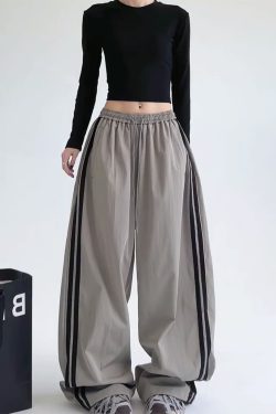 Wide-Leg Cargo Pants for Women - American Style Side Stripe, 2025 Trendy Loose Sports Trousers, Casual Floor-Length Fashion
