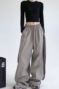 Wide-Leg Cargo Pants for Women - American Style Side Stripe, 2025 Trendy Loose Sports Trousers, Casual Floor-Length Fashion