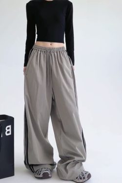 Wide-Leg Cargo Pants for Women - American Style Side Stripe, 2025 Trendy Loose Sports Trousers, Casual Floor-Length Fashion
