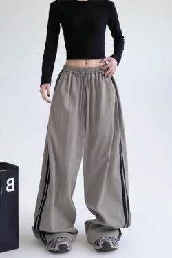 Wide-Leg Cargo Pants for Women - American Style Side Stripe, 2025 Trendy Loose Sports Trousers, Casual Floor-Length Fashion