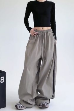 Wide-Leg Cargo Pants for Women - American Style Side Stripe, 2025 Trendy Loose Sports Trousers, Casual Floor-Length Fashion