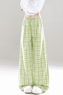 Wide-Leg Plaid Casual Pants for Women - Spring Summer Loose BF Style, Draping Straight Long Trousers, Trendy 90s Inspired