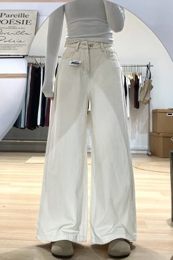 Wide-Leg White Jeans for Women - Loose Fit Lazy Style Plus-Size Pants for Pear-Shaped Figures and Thick Legs, 2025 Fashion Trend
