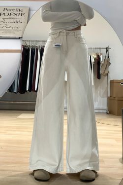 Wide-Leg White Jeans for Women - Loose Fit Lazy Style Plus-Size Pants for Pear-Shaped Figures and Thick Legs, 2025 Fashion Trend