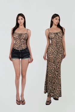 Wild Leopard Print Slim Fit Stretch Camisole Dress - 90s Inspired Fashion, Chic Summer Outfit, Trendy Night Out Dress