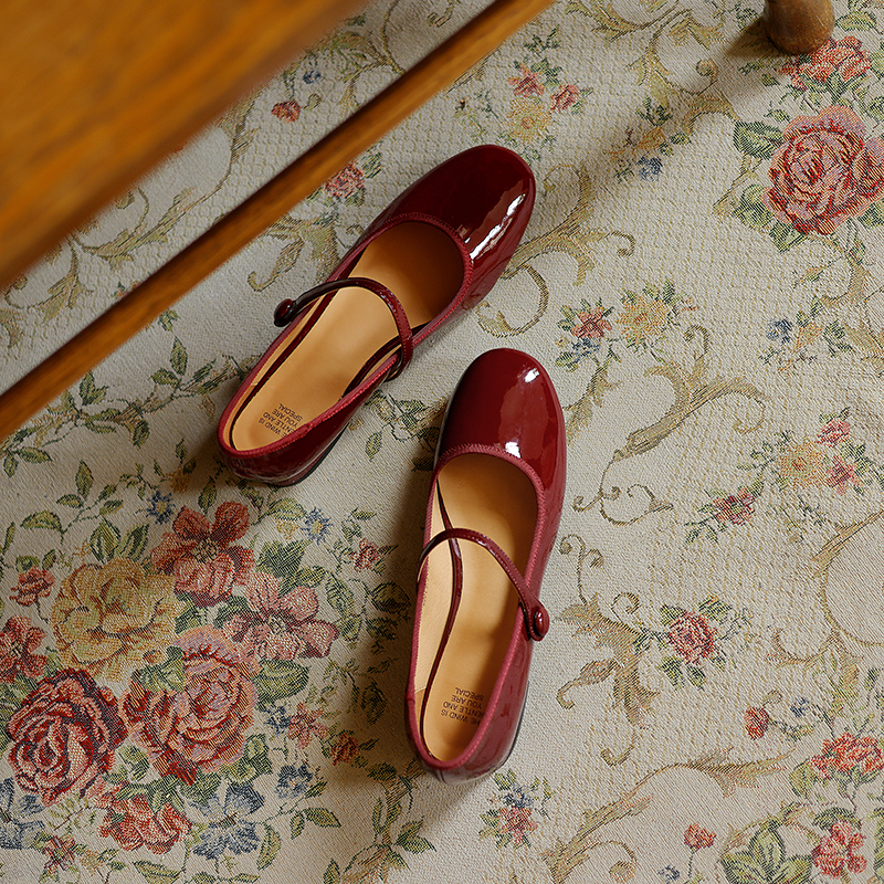 Wine Red French-Style Mary Jane Shoes for Women, Low-Heeled Flats, Chinese Artistic Design, Sweet Wedding Footwear Wine Red French-Style Mary Jane Shoes for Women, Low-Heeled Flats, Chinese Artistic Design, Sweet Wedding Footwear
