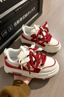 Wine Red Women's Sneakers - Summer Mesh Breathable Thick-Soled Board Shoes - Trendy Casual Style for Women