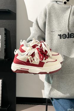 Wine Red Women's Sneakers - Summer Mesh Breathable Thick-Soled Board Shoes - Trendy Casual Style for Women