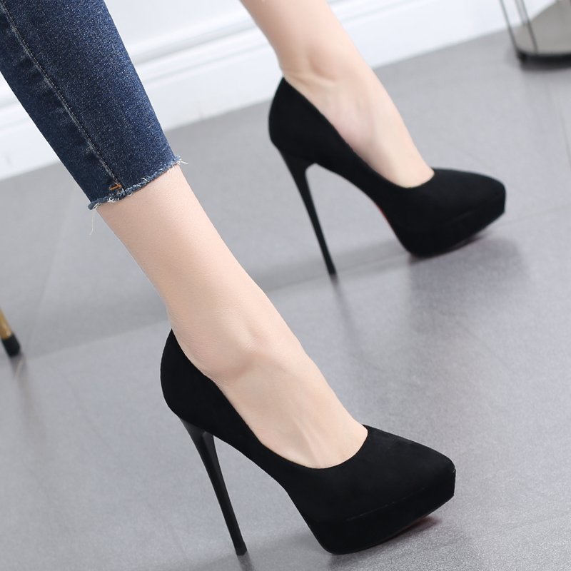 Women's 2025 Bean Paste Color Pointed Toe High Heels - Versatile 12CM Waterproof Platform Shallow Mouth Flats Women's 2025 Bean Paste Color Pointed Toe High Heels - Versatile 12CM Waterproof Platform Shallow Mouth Flats