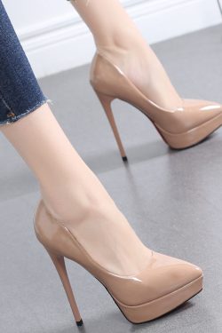 Women's 2025 Bean Paste Color Pointed Toe High Heels - Versatile 12CM Waterproof Platform Shallow Mouth Flats