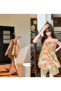 Women's A-Line Camisole with Oil Painting Print - Summer 2025 Korean Casual Vacation Top