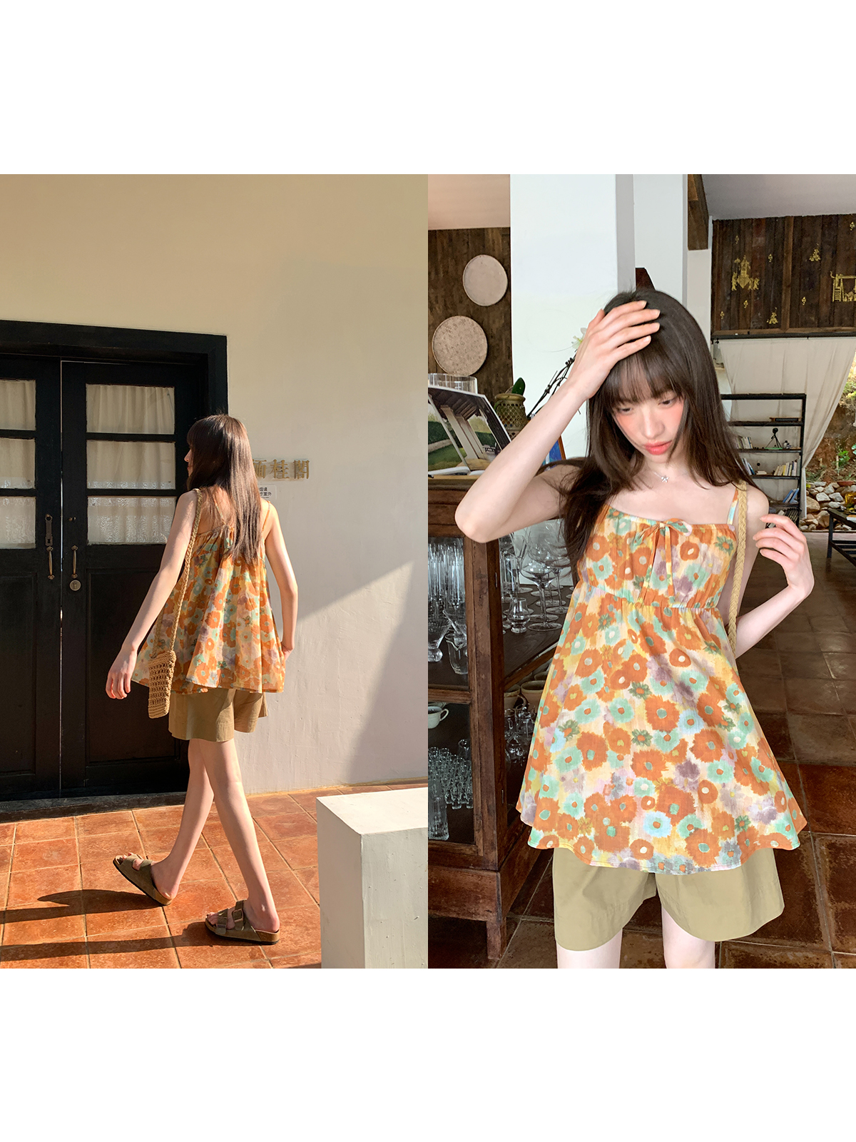 Women's A-Line Camisole with Oil Painting Print - Summer 2025 Korean Casual Vacation Top Women's A-Line Camisole with Oil Painting Print - Summer 2025 Korean Casual Vacation Top