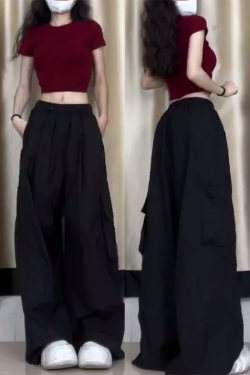 Women's American Casual Cargo Pants - Loose Fit, Straight-Leg Wide-Leg, Trendy Street Dance Hip-Hop Style, Perfect for Petite Sizes