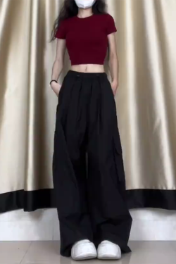 Women's American Casual Cargo Pants - Loose Fit, Straight-Leg Wide-Leg, Trendy Street Dance Hip-Hop Style, Perfect for Petite Sizes