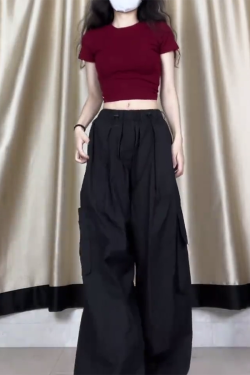 Women's American Casual Cargo Pants - Loose Fit, Straight-Leg Wide-Leg, Trendy Street Dance Hip-Hop Style, Perfect for Petite Sizes