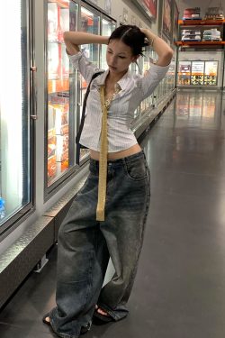 Women's American College Style Striped Mid-Sleeve Lapel Shirt Jacket - Slim Fit Trendy Spring Top