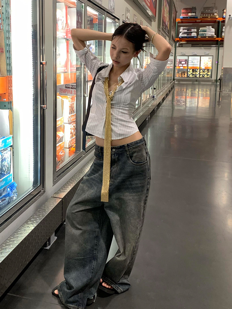 Women's American College Style Striped Mid-Sleeve Lapel Shirt Jacket - Slim Fit Trendy Spring Top Women's American College Style Striped Mid-Sleeve Lapel Shirt Jacket - Slim Fit Trendy Spring Top