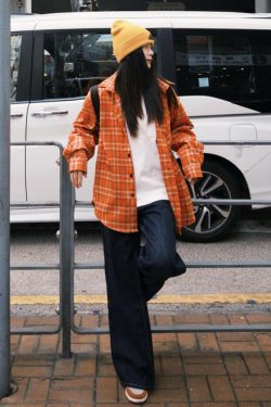 Women's American Plaid Long Sleeve Shirt with Polo Collar, Loose Casual Spring Jacket for Sun Protection, Couples Style