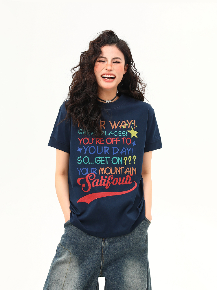 Women's American Retro Letter Print Round Neck T-Shirt - Casual Short Sleeve Summer Top - Trendy 90s Style Women's American Retro Letter Print Round Neck T-Shirt - Casual Short Sleeve Summer Top - Trendy 90s Style