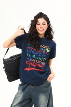 Women's American Retro Letter Print Round Neck T-Shirt - Casual Short Sleeve Summer Top - Trendy 90s Style