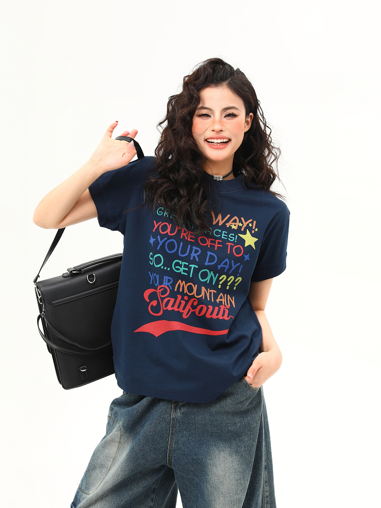 Women's American Retro Letter Print Round Neck T-Shirt - Casual Short Sleeve Summer Top - Trendy 90s Style Women's American Retro Letter Print Round Neck T-Shirt - Casual Short Sleeve Summer Top - Trendy 90s Style