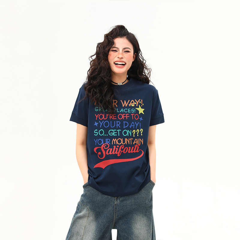 Women's American Retro Letter Print Round Neck T-Shirt - Casual Short Sleeve Summer Top - Trendy 90s Style Women's American Retro Letter Print Round Neck T-Shirt - Casual Short Sleeve Summer Top - Trendy 90s Style