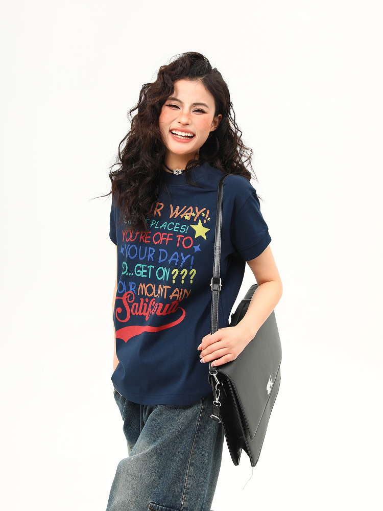 Women's American Retro Letter Print Round Neck T-Shirt - Casual Short Sleeve Summer Top - Trendy 90s Style Women's American Retro Letter Print Round Neck T-Shirt - Casual Short Sleeve Summer Top - Trendy 90s Style