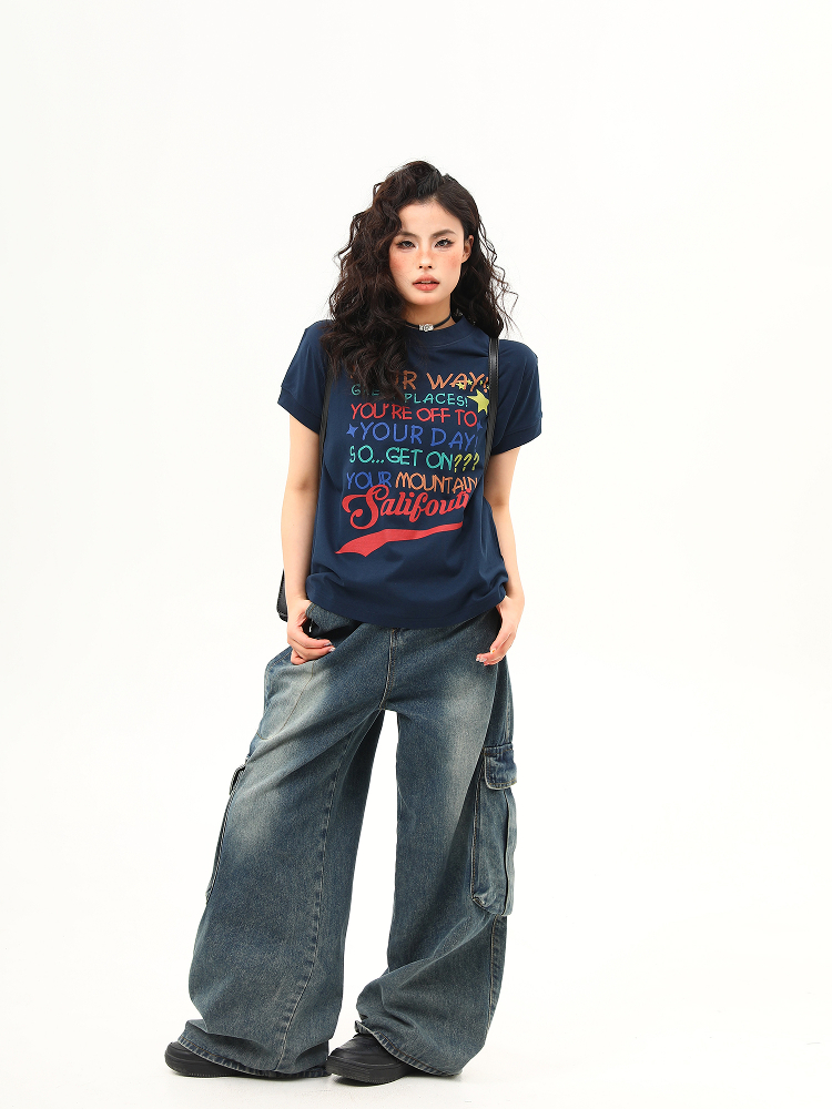 Women's American Retro Letter Print Round Neck T-Shirt - Casual Short Sleeve Summer Top - Trendy 90s Style Women's American Retro Letter Print Round Neck T-Shirt - Casual Short Sleeve Summer Top - Trendy 90s Style