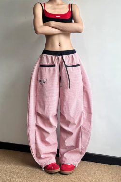 Women's American Retro Pink Striped Wide-Leg Pants - Summer 2025 Casual Curved Knife Street Style