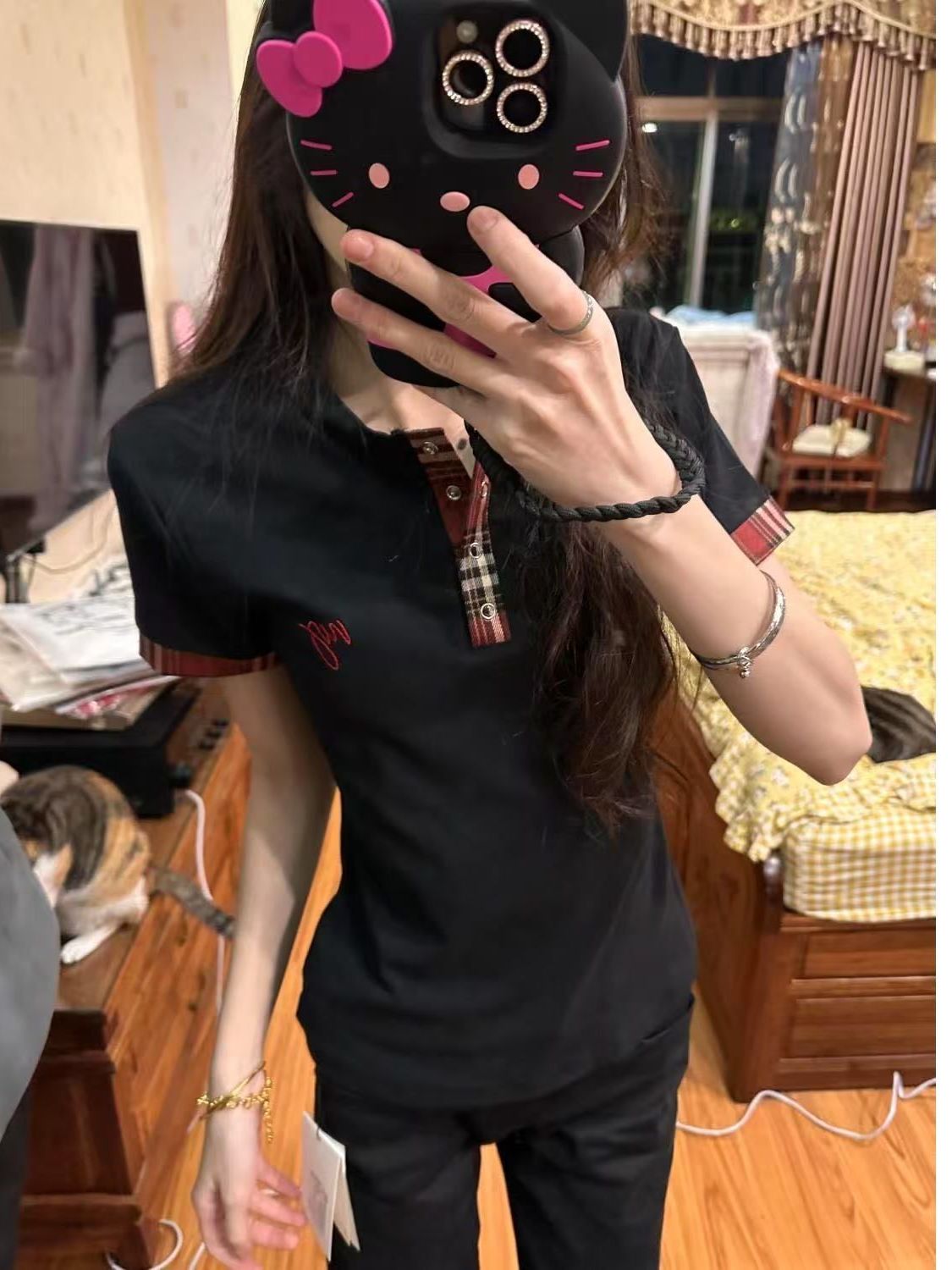 Women's American Retro Plaid Patchwork Embroidered Letter Short Sleeve Cropped T-Shirt - Summer Slim Fit Y2K Style Women's American Retro Plaid Patchwork Embroidered Letter Short Sleeve Cropped T-Shirt - Summer Slim Fit Y2K Style