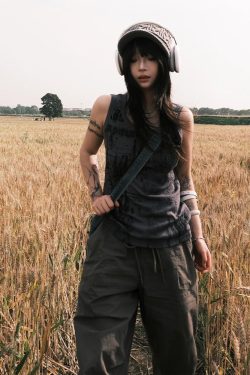 Women's American Retro Printed Punk Camisole T-Shirt - Slim Fit Sleeveless Summer Street Style Top