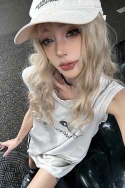 Women's American Retro Sports Vest - Summer Side Stripe Sleeveless T-Shirt, Loose Tank Top in Street Style