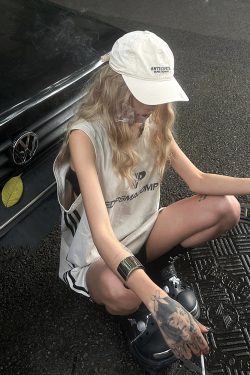 Women's American Retro Sports Vest - Summer Side Stripe Sleeveless T-Shirt, Loose Tank Top in Street Style