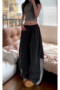 Women's American Retro Striped Three-Stripe Casual Pants, Loose Fit Wide-Leg Jazz Dance Trousers, 2025 Street Style