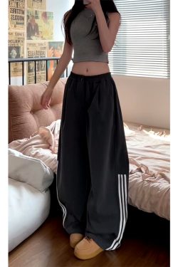 Women's American Retro Striped Three-Stripe Casual Pants, Loose Fit Wide-Leg Jazz Dance Trousers, 2025 Street Style