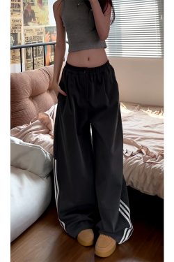 Women's American Retro Striped Three-Stripe Casual Pants, Loose Fit Wide-Leg Jazz Dance Trousers, 2025 Street Style
