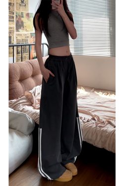 Women's American Retro Striped Three-Stripe Casual Pants, Loose Fit Wide-Leg Jazz Dance Trousers, 2025 Street Style