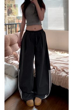 Women's American Retro Striped Three-Stripe Casual Pants, Loose Fit Wide-Leg Jazz Dance Trousers, 2025 Street Style
