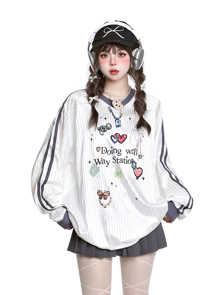 Women's American Style Casual V-Neck Jersey Sweatshirt - Loose Long Sleeve Pullover for Spring Outfits Women's American Style Casual V-Neck Jersey Sweatshirt - Loose Long Sleeve Pullover for Spring Outfits