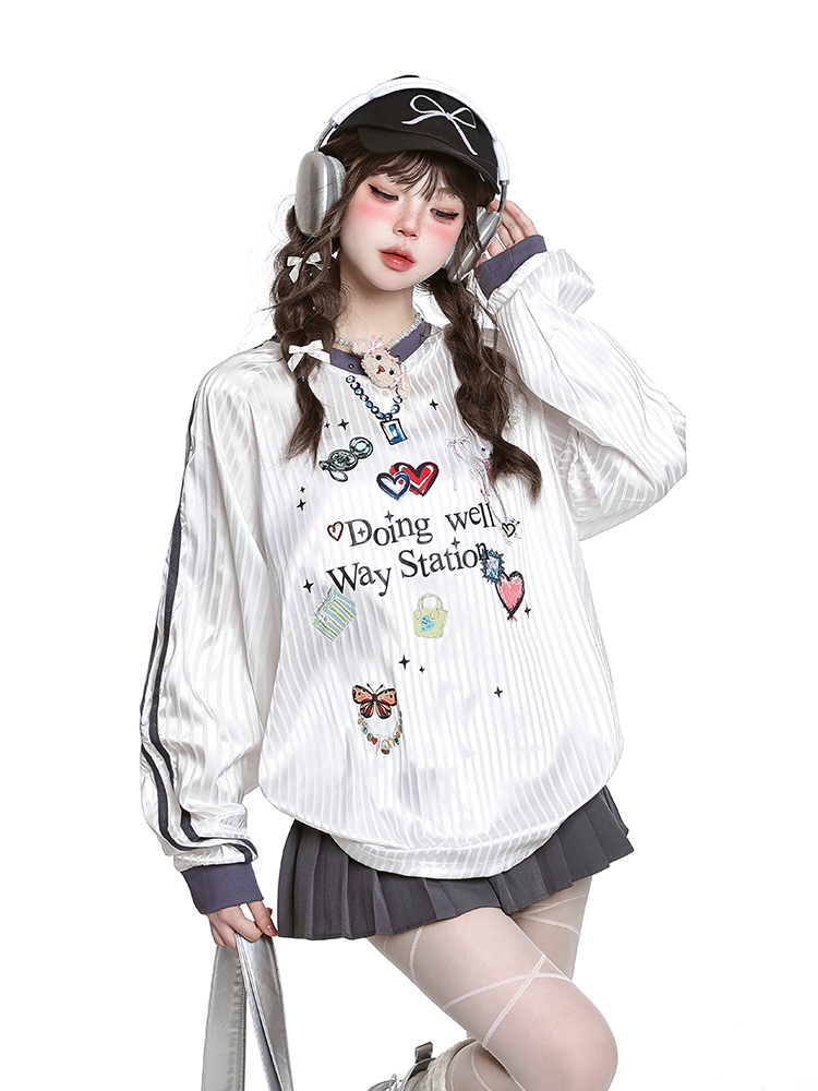 Women's American Style Casual V-Neck Jersey Sweatshirt - Loose Long Sleeve Pullover for Spring Outfits Women's American Style Casual V-Neck Jersey Sweatshirt - Loose Long Sleeve Pullover for Spring Outfits