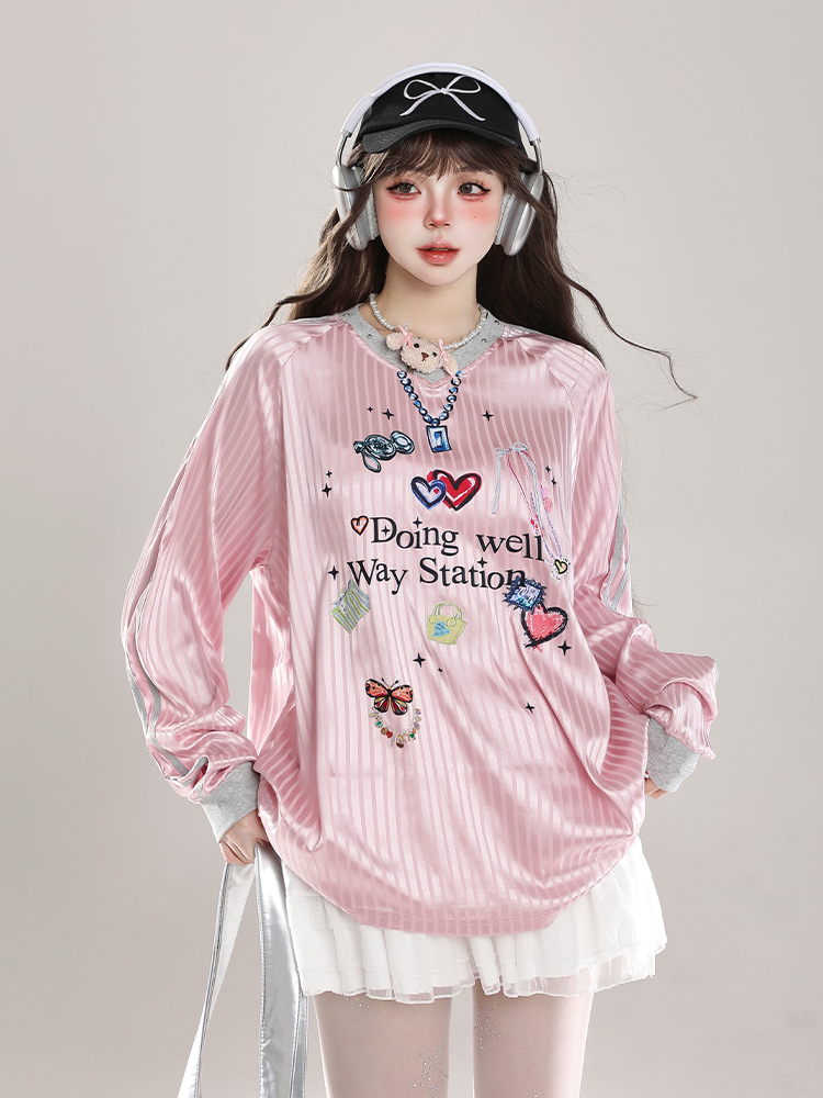 Women's American Style Casual V-Neck Jersey Sweatshirt - Loose Long Sleeve Pullover for Spring Outfits Women's American Style Casual V-Neck Jersey Sweatshirt - Loose Long Sleeve Pullover for Spring Outfits