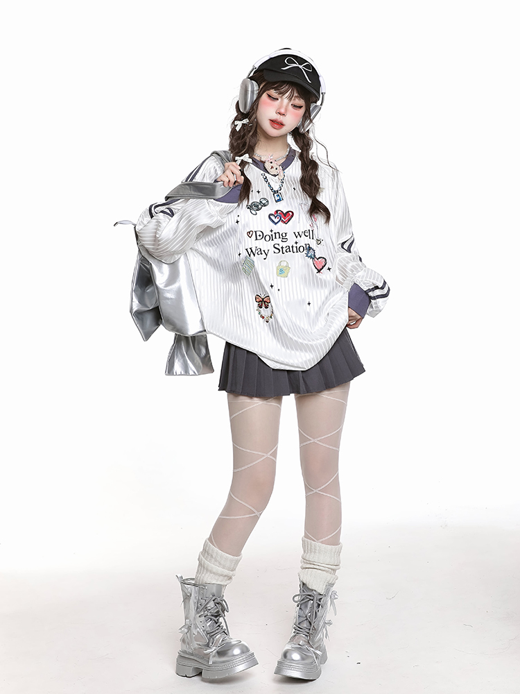 Women's American Style Casual V-Neck Jersey Sweatshirt - Loose Long Sleeve Pullover for Spring Outfits Women's American Style Casual V-Neck Jersey Sweatshirt - Loose Long Sleeve Pullover for Spring Outfits