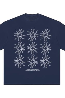 Women's American Style Heavy T-Shirt - Summer Sunflower Print, Versatile Black Short Sleeve Loose Casual Top